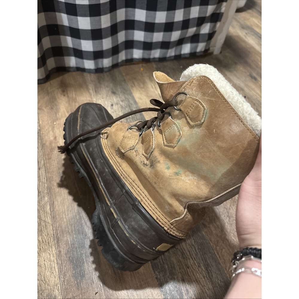 Eddie Bauer Boots Mens 7 Leather Work Tan Brown Fuzz Lined Duck Boots - Picture 12 of 12